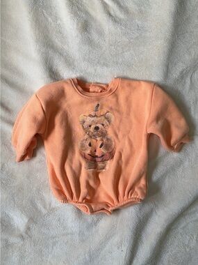 Baby Teddy Bear Halloween Pumpkin Long Sleeve Romper Orange 0-3M Fall